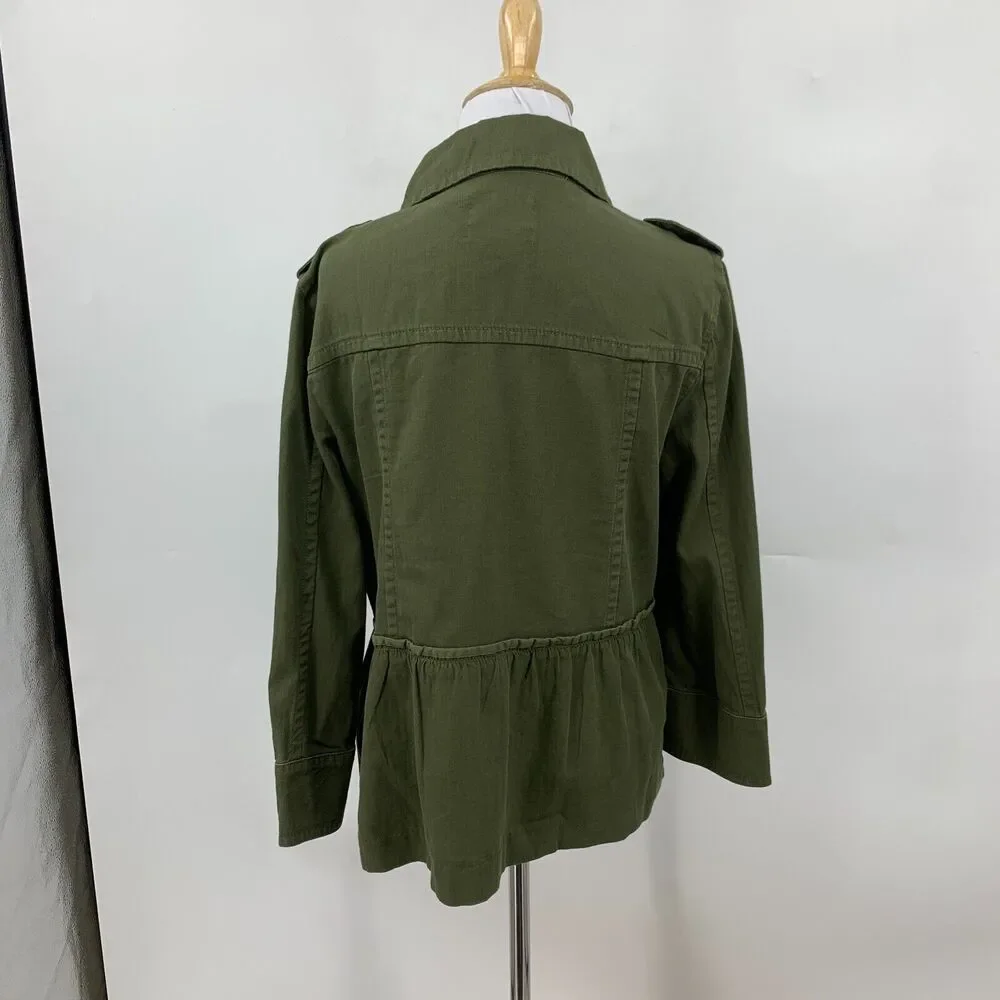 LOFT Ann Taylor Herringbone Jacket Womens M Medium Peplum Wide Sleeves Utility